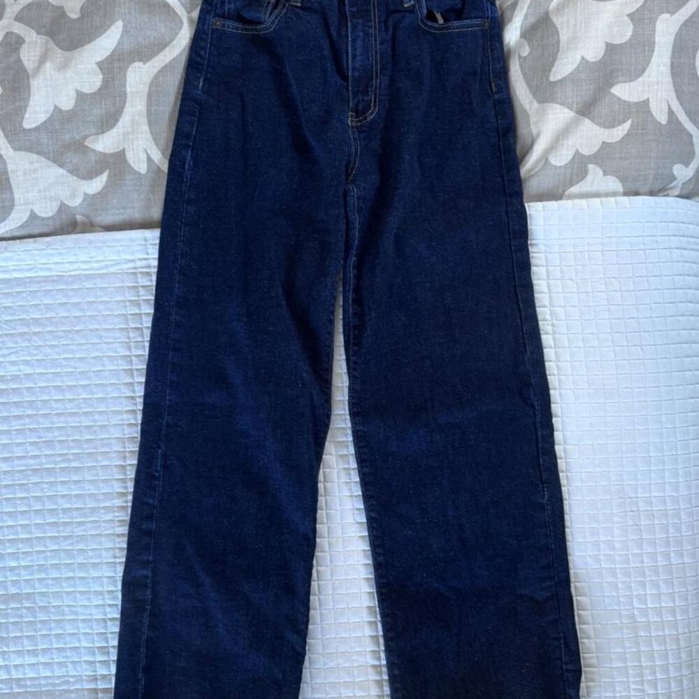 Oliver Logan Dark Wash Wide Leg Jeans Women’s 24 High Rise Raw Hem Denim